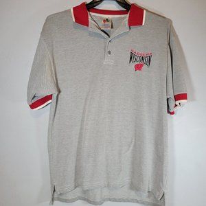 Wisconsin Badgers Men's Polo Shirt - Red and Gray - Embroidered NCAA - Size L